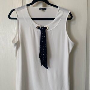 Tommy Hilfiger White Sleeveless Top with Navy Polka Dot Tie